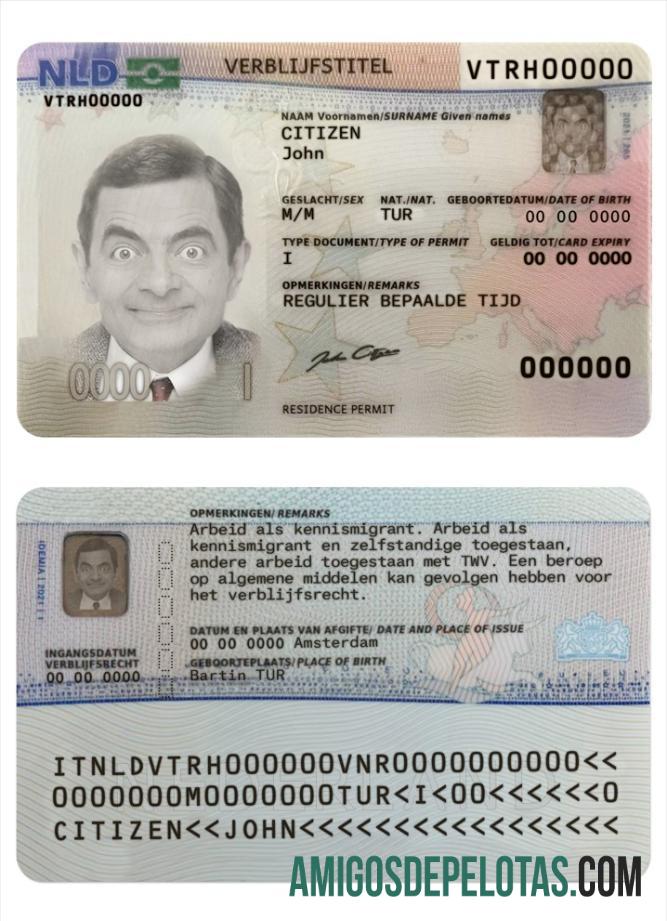 Cartão de residência na Holanda exemplo